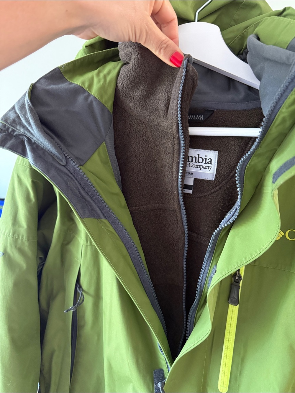 Columbia Men's Two-Tone Green Hooded Ski Jacket two‎ in one Omni tech titanium - Picture 6 of 11